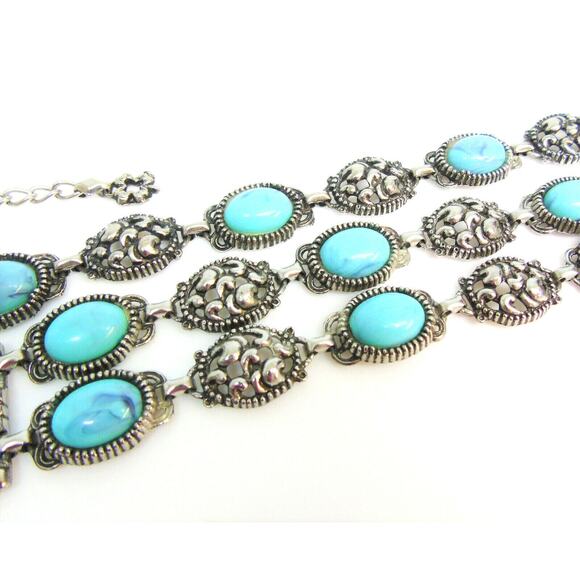 VTG Turquoise BRACELET & NECKLACE Choker Set Turqurenite Stone & Silver Plate - Picture 5 of 6